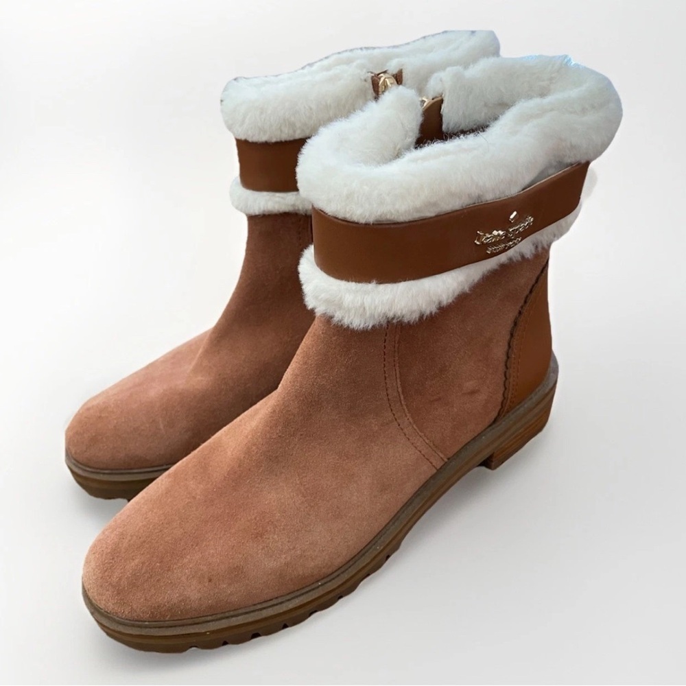 Kate Spade Boot Bailee Winter Bootie Suede Faux Fur Top Side Zip Womens 7.5